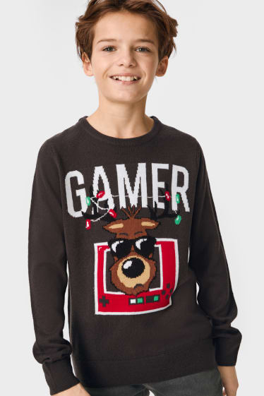 Dzieci - Sweter w bożonarodzeniowym stylu - renifer - ciemnoszary