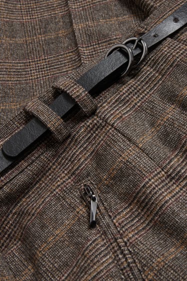 Women - Trousers with belt - tapered fit - check - brown