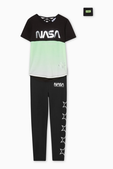 Kinderen - NASA - set - T-shirt, legging en zweetbandje - zwart
