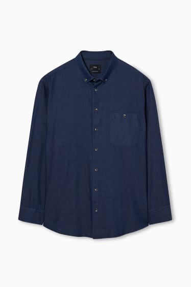 Men - Business shirt - regular fit - button-down collar - denim-dark blue