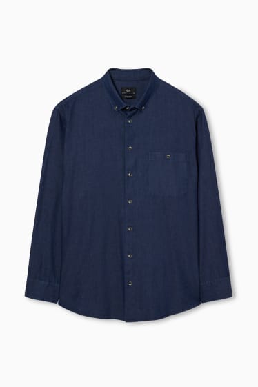 Hommes - Chemise de bureau - regular fit - col button down - jean bleu foncé