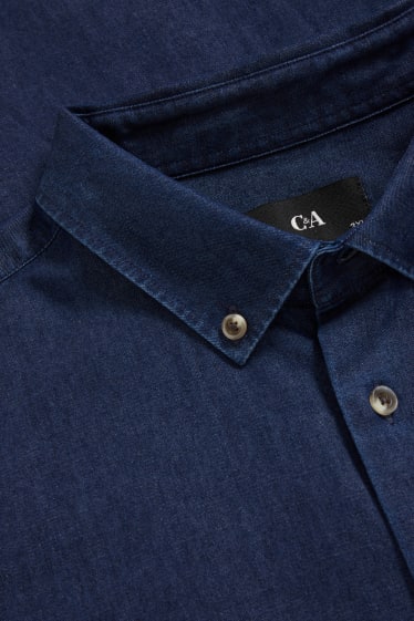 Men - Business shirt - regular fit - button-down collar - denim-dark blue