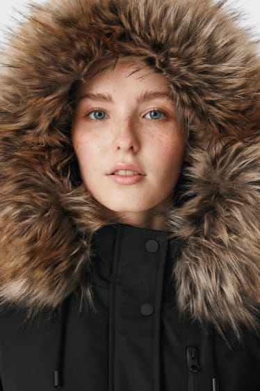 Teens & young adults - CLOCKHOUSE - parka with hood and faux fur trim - black