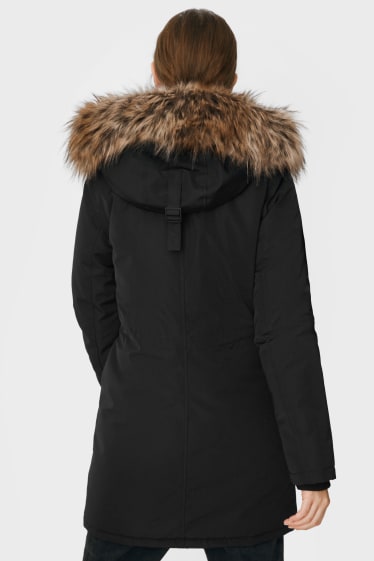 Teens & young adults - CLOCKHOUSE - parka with hood and faux fur trim - black