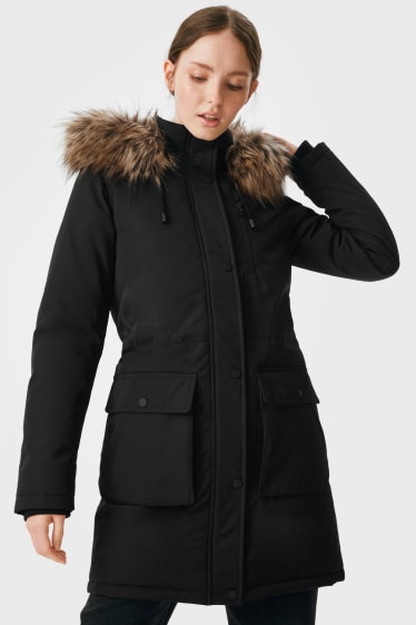 Teens & young adults - CLOCKHOUSE - parka with hood and faux fur trim - black