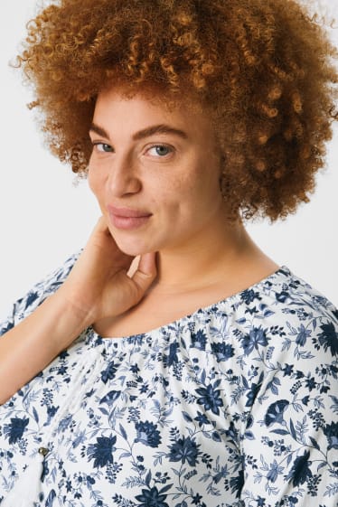 Mujer - Camiseta de manga larga - de flores - blanco