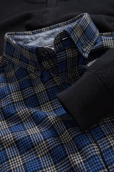 Heren - Trui en flanellen overhemd - regular fit - button down - zwart