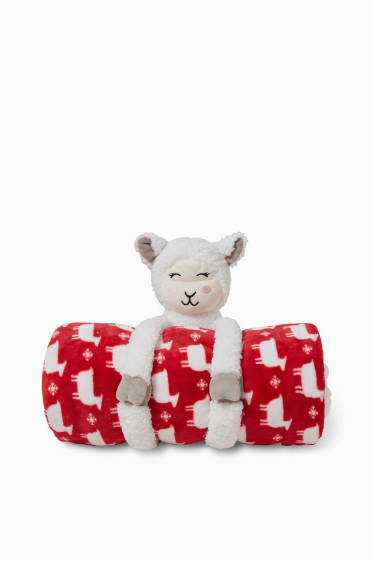 Femmes - Ensemble - mouton en peluche et couverture - 2 pièces - rouge foncé