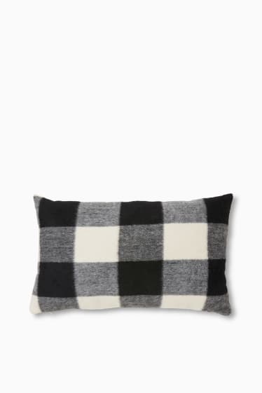 Women - Flannel cushion - check - 50 x 30 cm - black / white