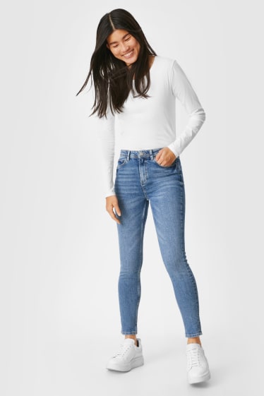 Dames - Skinny jeans - high waist - jeansblauw