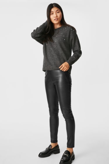 Dames - Broek - skinny fit - imitatieleer - zwart