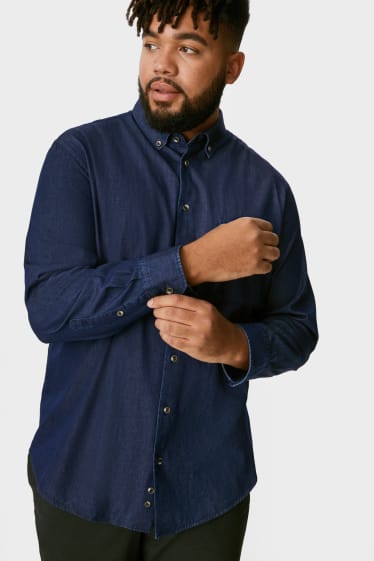 Men - Business shirt - regular fit - button-down collar - denim-dark blue