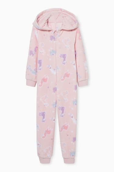 Kinderen - Onesie van fleece met capuchon - roze