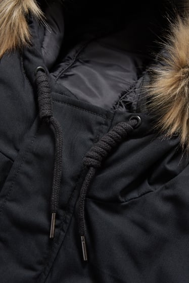 Men - CLOCKHOUSE - parka with hood and faux fur trim - black