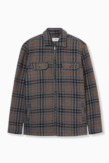 Men - Flannel shirt jacket - check - gray-melange