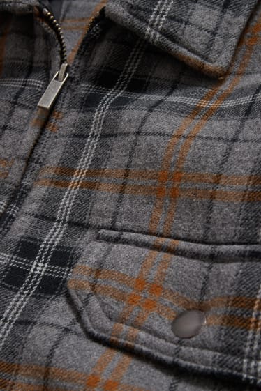 Men - Flannel shirt jacket - check - gray-melange