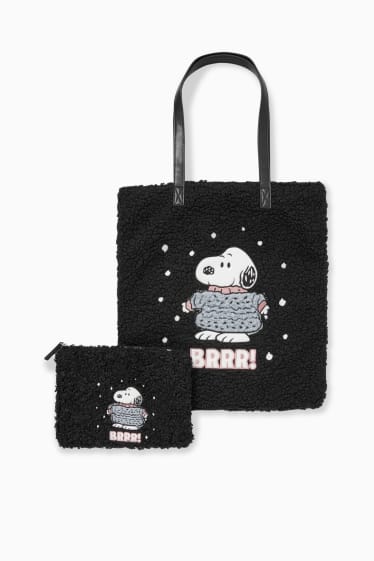 Women - Set - bouclé shopper and make-up bag - 2 piece - Snoopy - black