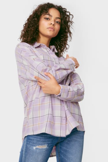 Femei - CLOCKHOUSE - bluză din flanel - în carouri - violet deschis