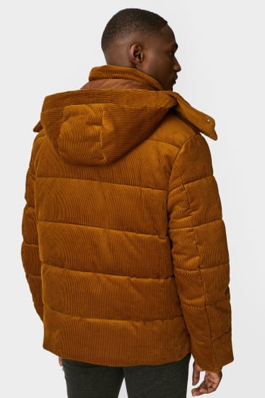 Pánské - Manšestrová bunda s kapucí - hnědá