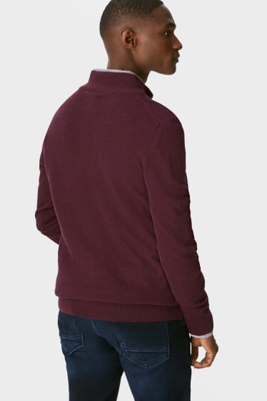 Men - Jumper and shirt - regular fit - button-down collar - dark red