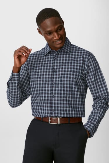 Heren - Business-overhemd - regular fit - kent - gemakkelijk te strijken - geruit - zwart