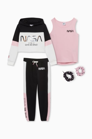 Enfants - NASA - ensemble - sweat à capuche, haut, pantalon de jogging et 2 élastiques à cheveux. - rose