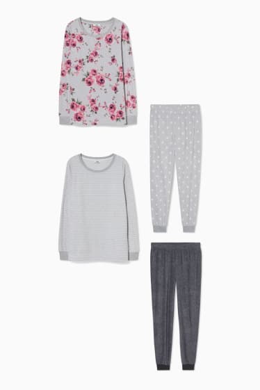 Femmes - Lot de 2 - pyjama en polaire - gris clair chiné