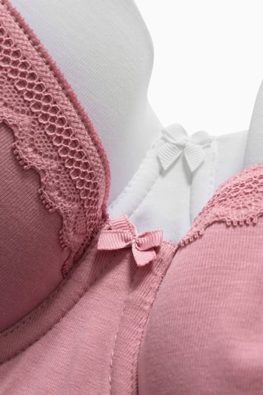 Women - Multipack of 2 - underwire bra - DEMI - padded - white / pink