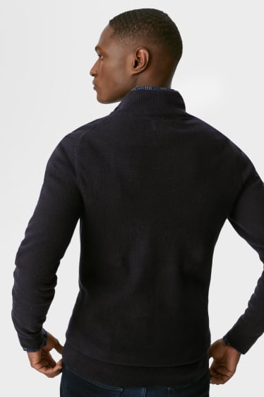 Men - Jumper and flannel shirt - regular fit - button-down collar - black