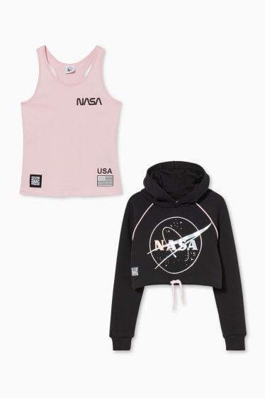 Niños - NASA - sudadera con capucha y top - motivo de realidad aumentada - negro