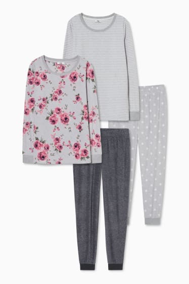 Femmes - Lot de 2 - pyjama en polaire - gris clair chiné