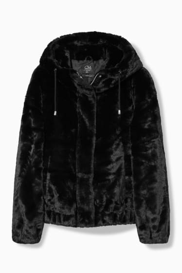 Dospívající a mladí - CLOCKHOUSE - bunda z umělé kožešiny s kapucí - černá