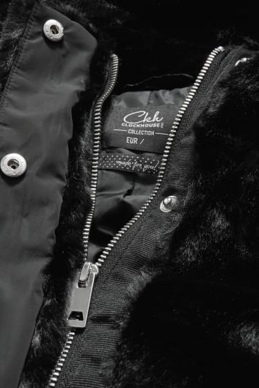 Teens & young adults - CLOCKHOUSE - faux fur jacket with hood - black