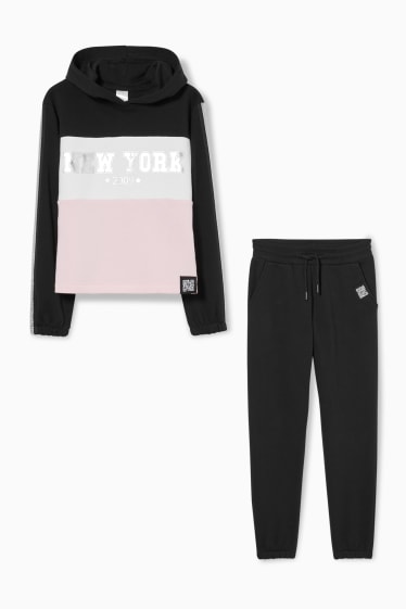 Enfants - Ensemble - sweat à capuche et pantalon de jogging - motif réalité augmentée - noir