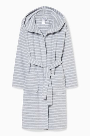 Bambine - Accappatoio di spugna con cappuccio - a righe - grigio chiaro melange