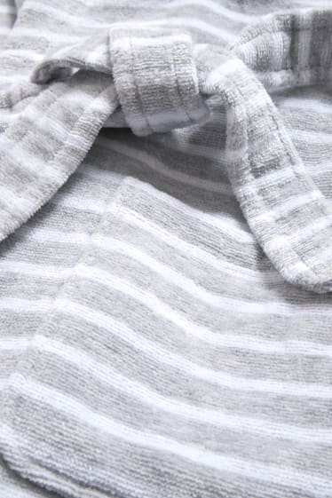 Children - Terry bathrobe with hood  - striped - light gray-melange