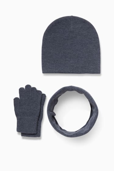 Enfants - Ensemble - bonnet, tour de cou et gants - 3 pièces - gris chiné
