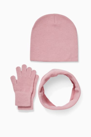 Bambini - Set - berretto, scaldacollo e guanti - 3 pezzi - rosa