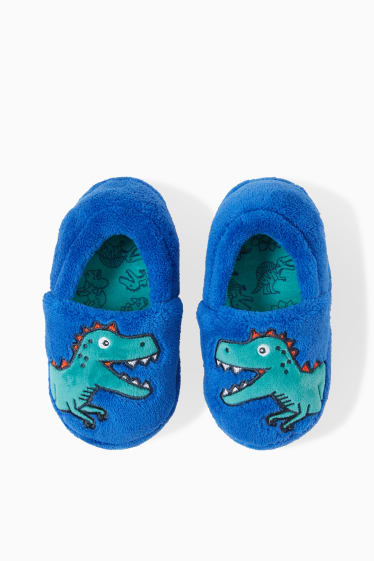 Niños - Dinosaurio - zapatillas de casa de pelo sintético - azul oscuro