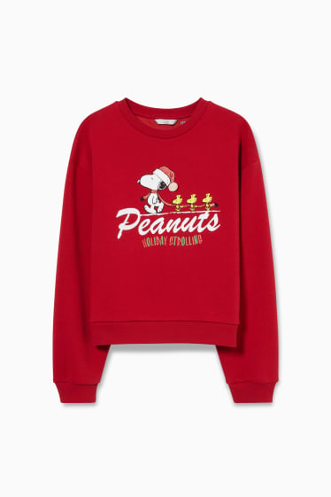 Tieners & jongvolwassenen - CLOCKHOUSE- kerstsweatshirt - glanseffect - Snoopy - rood