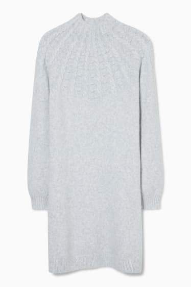 Dámské - Pouzdrové šaty - copánkový vzor - světle šedá-žíhaná