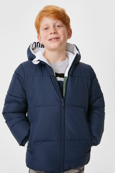 Copii - Jachetă matlasată reversibilă cu glugă - albastru închis