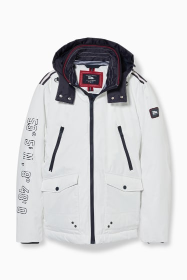 Men - Technical parka with hood - water-repellent - white