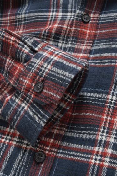 Hommes - Chemise en flanelle - regular fit - col button down - à carreaux - rouge / bleu foncé