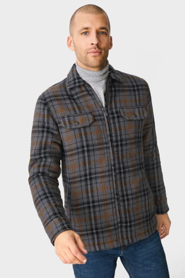 Men - Flannel shirt jacket - check - gray-melange