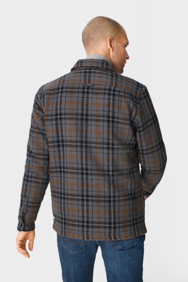 Men - Flannel shirt jacket - check - gray-melange
