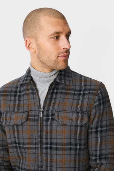 Men - Flannel shirt jacket - check - gray-melange
