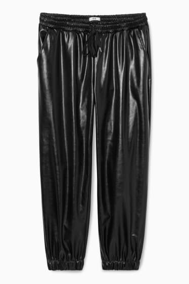 Women - Joggers - faux leather - black