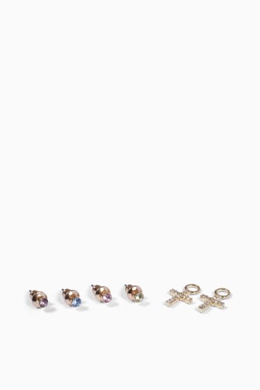 Women - SIX - set - stud earrings - gold-plated - 6 piece - gold