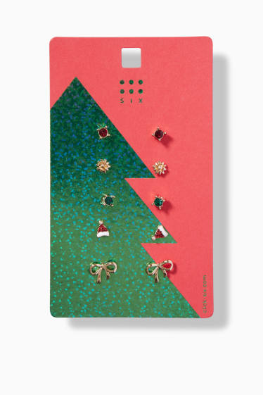 Women - SIX - Christmas set - stud earrings - 10 piece - gold